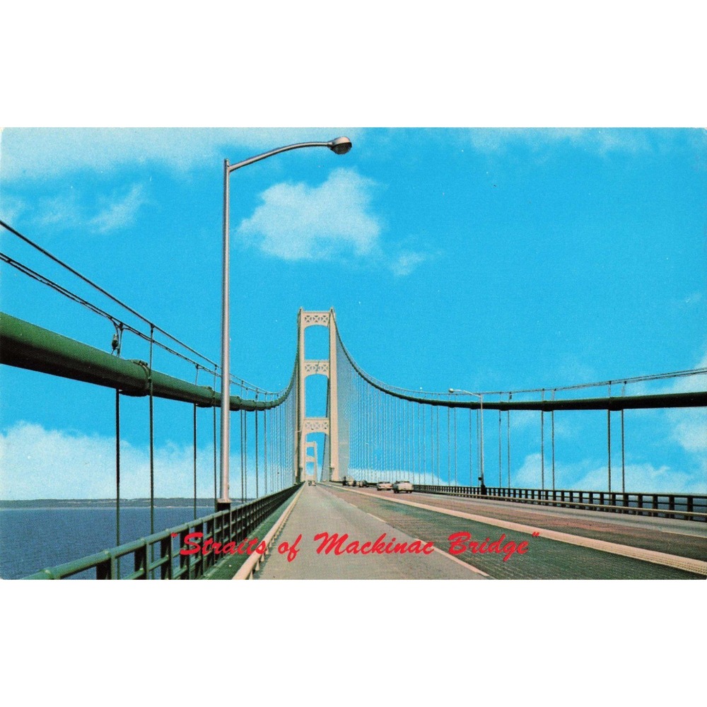Straits of Mackinac Bridge Michigan MI Suspension Bridge Chrome Postcard c1960s